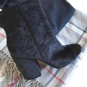 Black Paisley Marc Fisher Velour Velvet Brocade Paisley Size 10 Boots